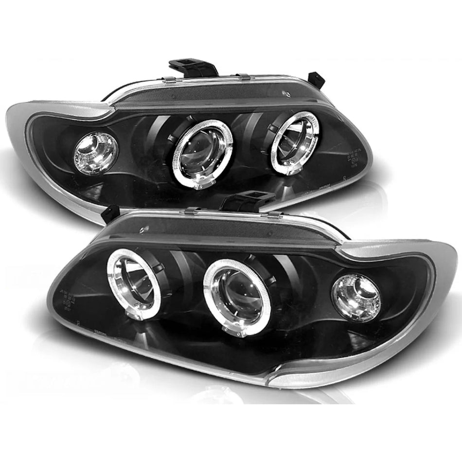 Fanali Angel Eyes Neri Anteriori per Renault Megane Scenic 96-99