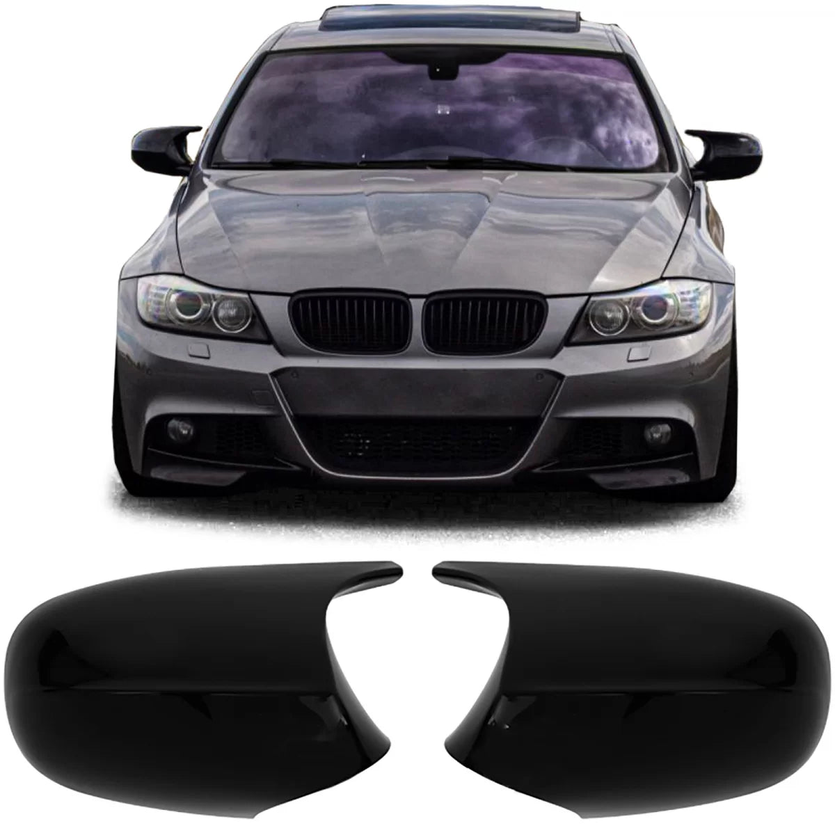 Calotte Specchietti Nero Lucido Anteriori per BMW Serie 3 E90 E91 E92 E93 LCI