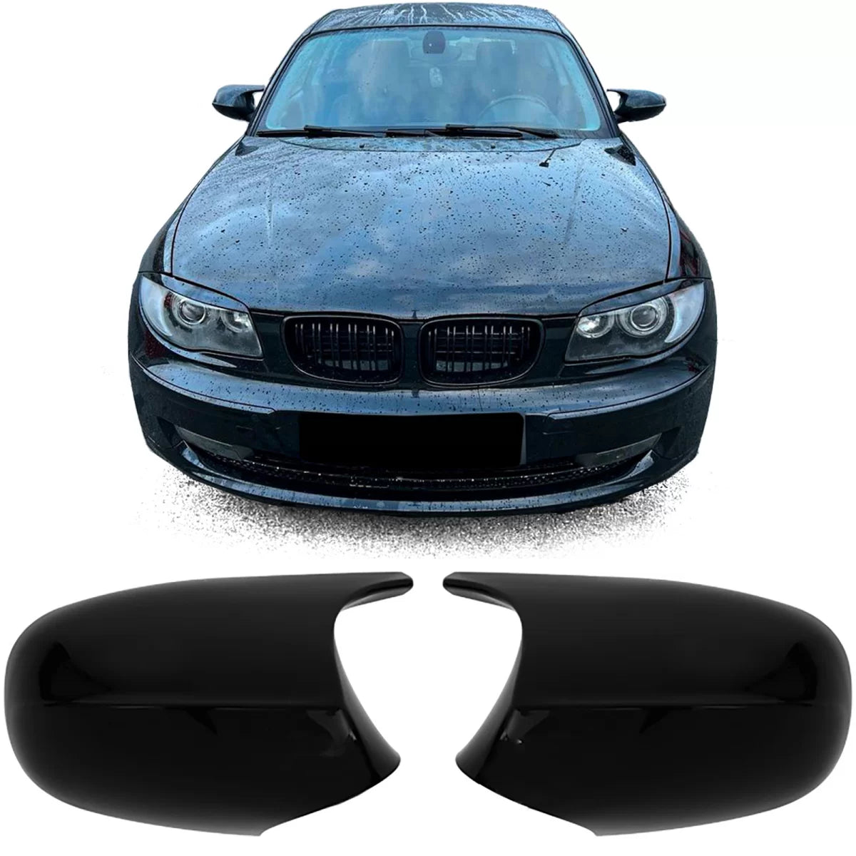Calotte Specchietti Nere Lucide Anteriori per BMW E81 E82 E87 E88 Facelift
