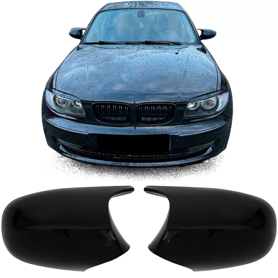 Calotte Specchietti Nere Lucide Anteriori per BMW E81 E82 E87 E88 Facelift
