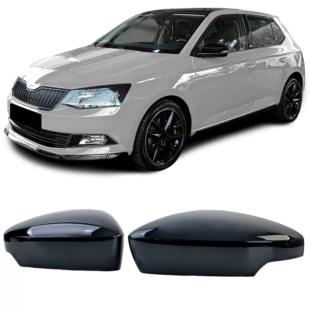 Calotte Specchietti Nere Lucide per Skoda Fabia Nj 2014-2022 Set