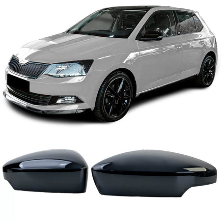 Calotte Specchietti Nere Lucide per Skoda Fabia Nj 2014-2022 Set