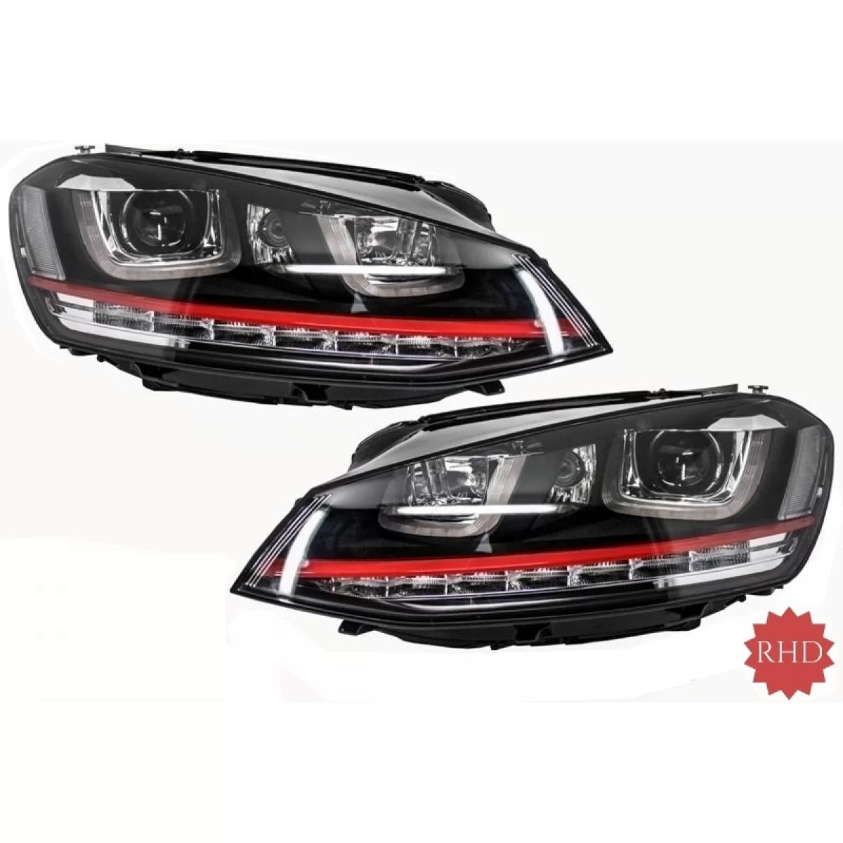 Fari Anteriori LED DRL Dinamici Rossi per Volkswagen Golf 7 Vii 2012-2017