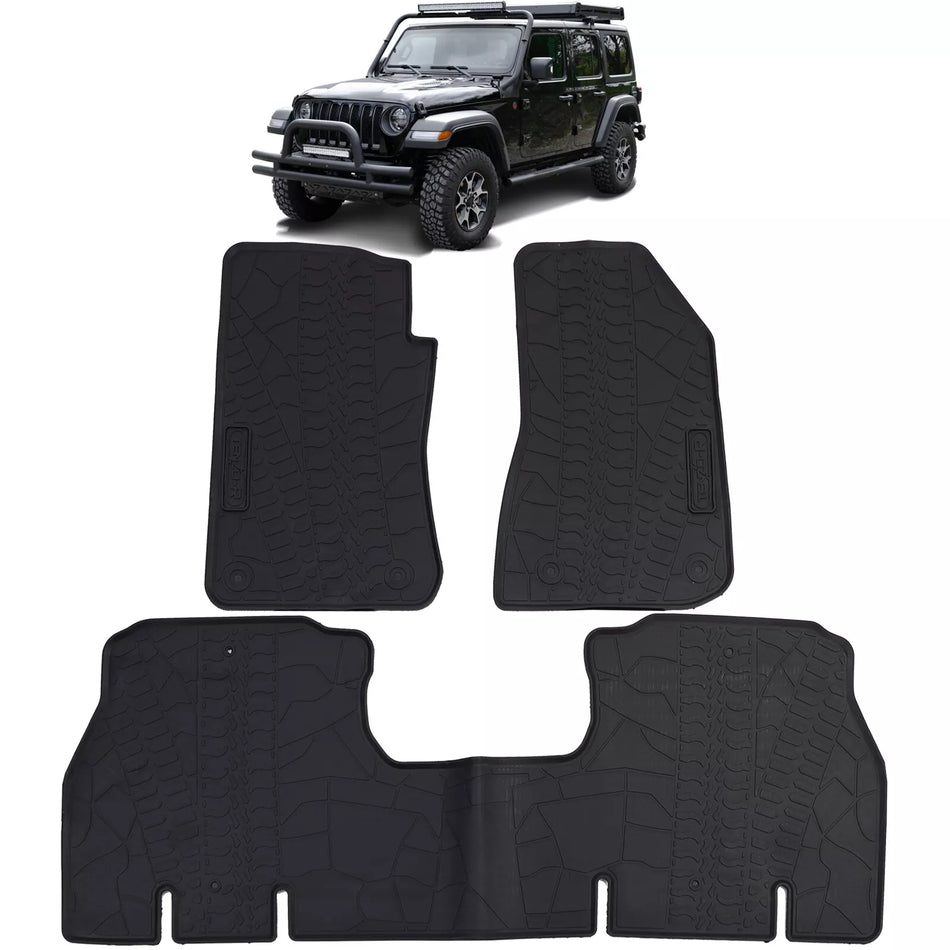 Tappetini auto in gomma neri premium set per Jeep Wrangler JL 4 porte dal 2018