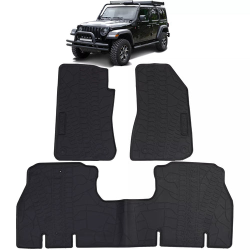 Tappetini auto in gomma neri premium set per Jeep Wrangler JL 4 porte dal 2018