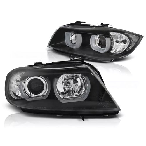 Fari 3D LED Angel Eyes per BMW Serie 3 E90/E91 2005-2008 Nero