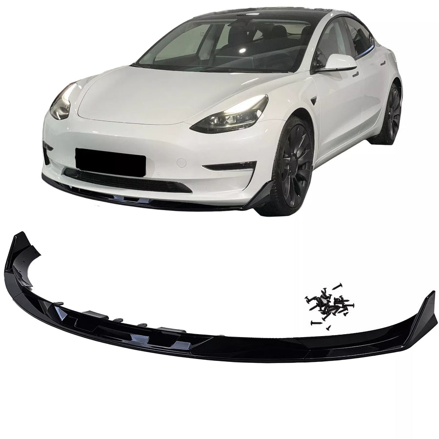 Spoiler anteriore prestazioni labbro nero lucido, per Tesla Model 3 dal 2018