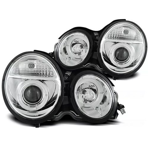 Fari Angel Eyes LED cromati per Mercedes Benz Classe E W210 95-99