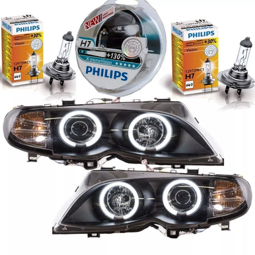 2 fari CCFL Angel Eyes neri + PHILIPS XENO per BMW E46 FACELIFT