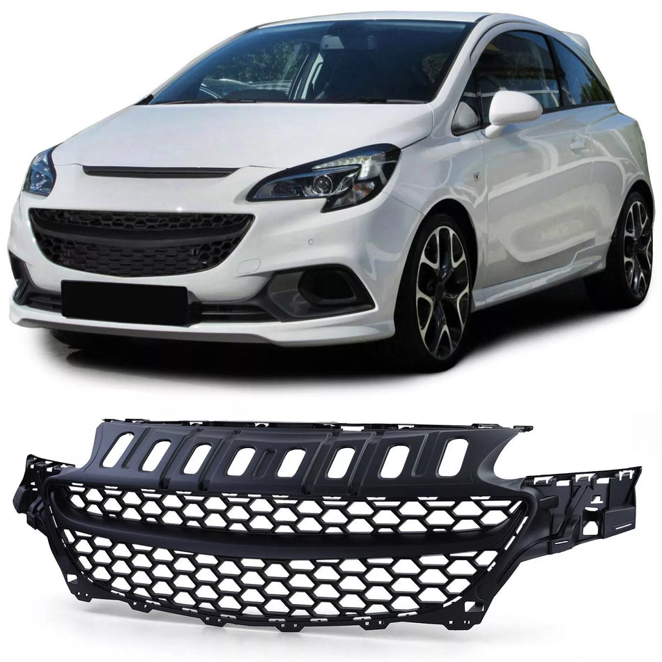 Griglia radiatore a nido d'ape senza emblema nera, per Opel Corsa E 2014-2019