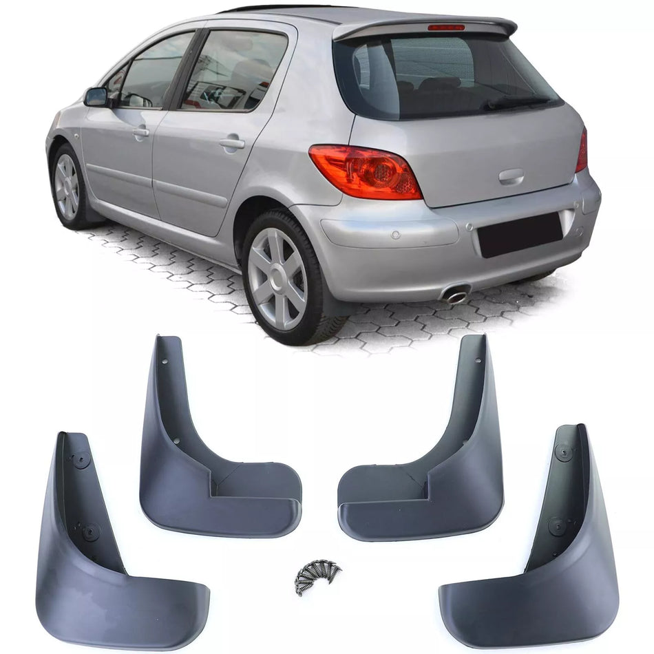 Kit paraspruzzi anteriore e posteriore nero, per Peugeot 307 5 porte SW CC 00-09