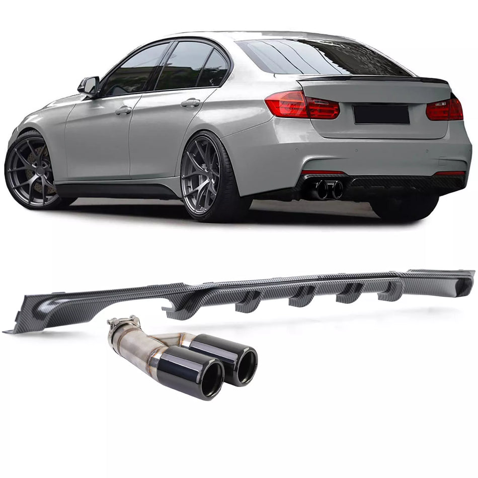 Diffusore posteriore carbonio +terminali doppio nero per BMW F30 F31 316 318 320