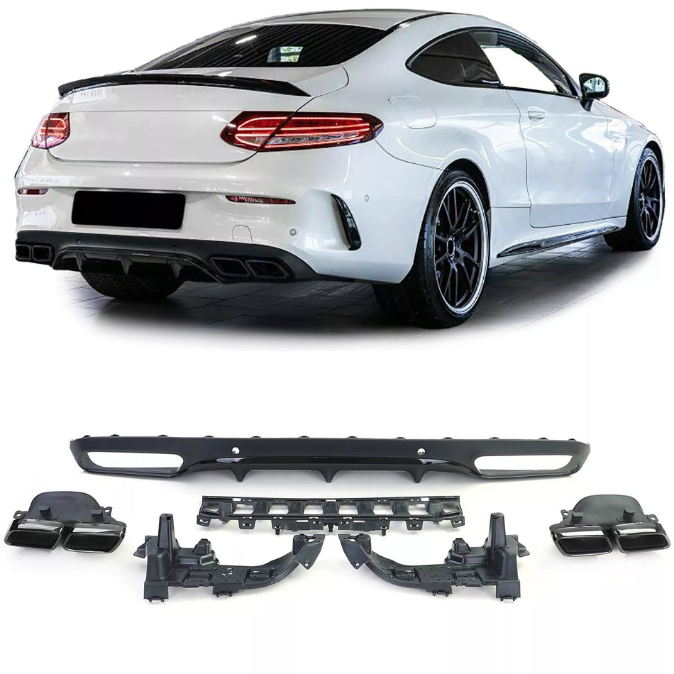 Diffusore posteriore sportivo + terminali nero, per Mercedes C C205 Coupè 15-18
