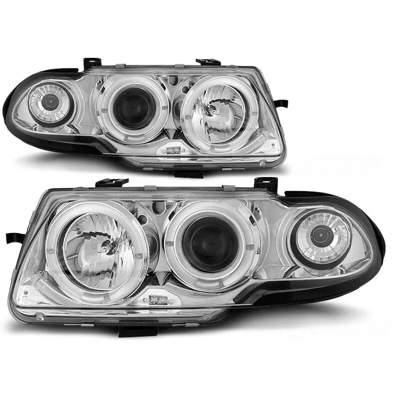 Fari Angel Eyes LED cromati per Opel Astra F 1994 al 1997
