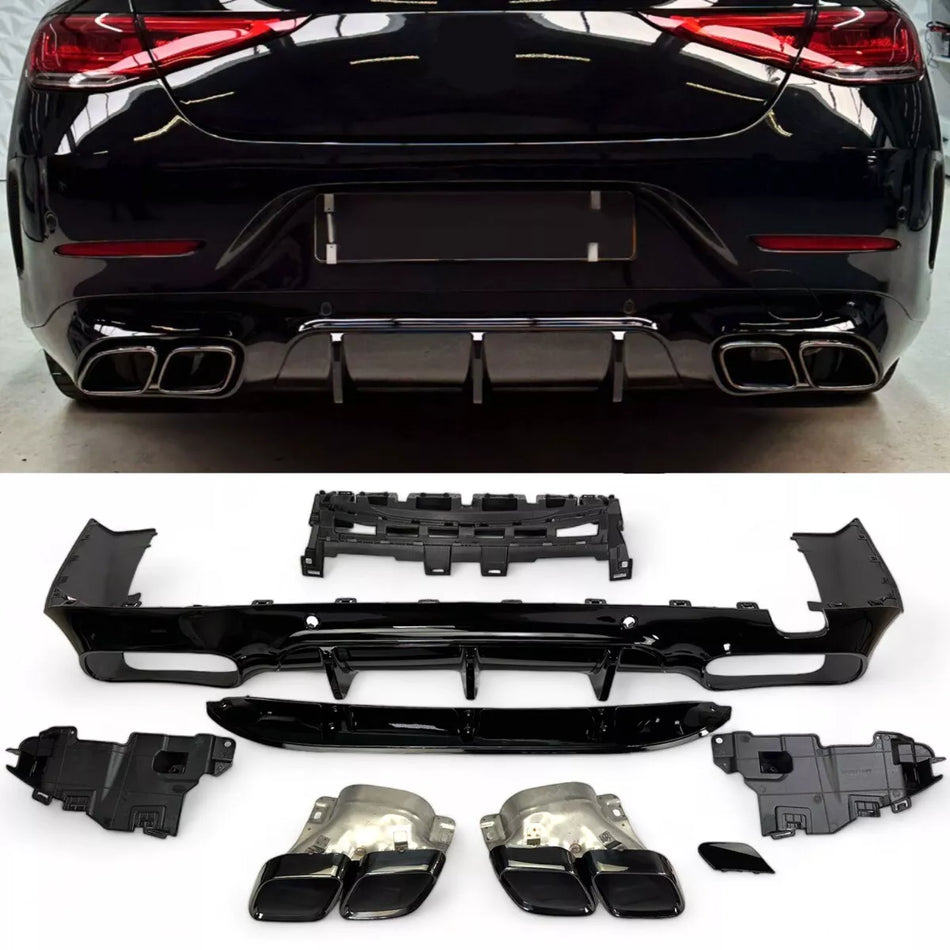 Diffusore + Terminali di Scarico 2X2 (NERO) per MERCEDES C257 CLS