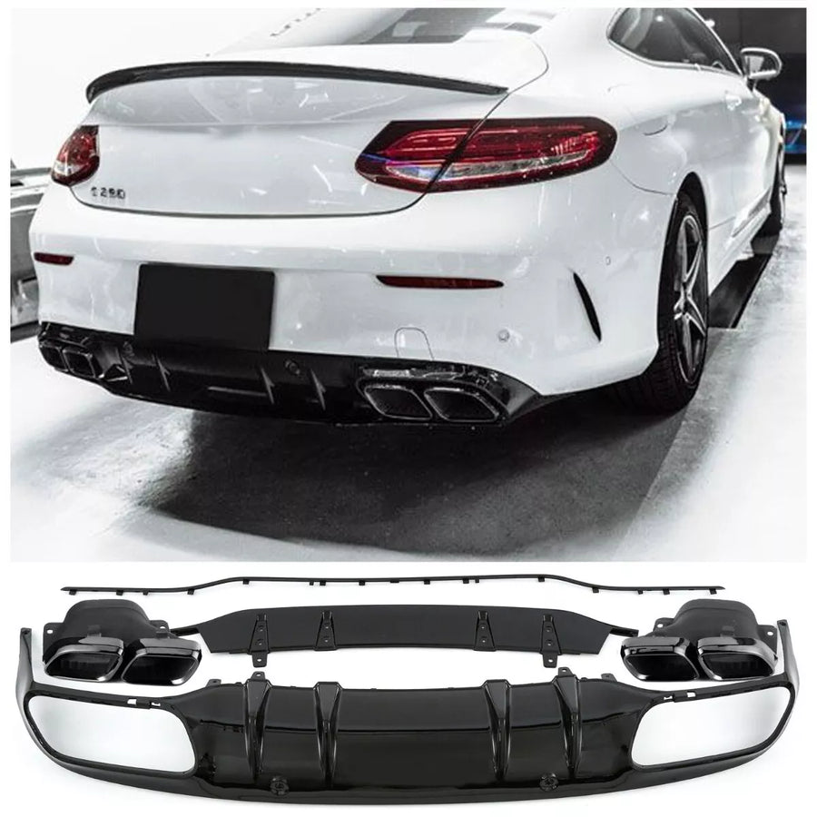 DIFFUSORE + MASCHERINE DI SCARICO 2x2 (NERO) PER MERCEDES CLASSE C A205 C205