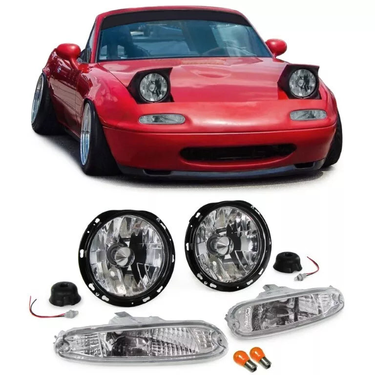 Kit fari in vetro trasparente + frecce cromate per Mazda MX5 NA 90-98
