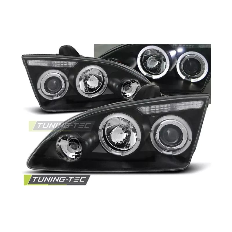 Fari Angel Eyes LED cromati per Ford Focus 2 2004 al 2008