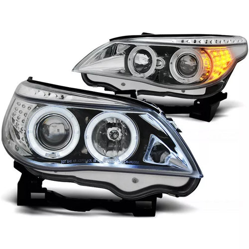 Fari Angel Eyes led cromato + frecce per BMW Serie 5 E60/E61 03-07