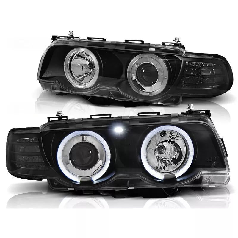 Fari allo xeno CCFL Angel Eyes Nero per BMW Serie 7 E38 1998-2001