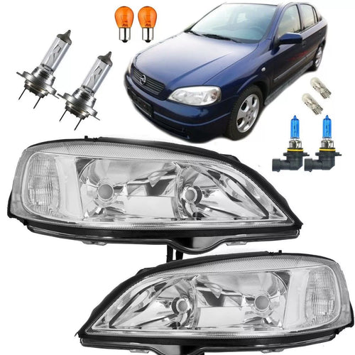 SET fari Opel Astra G cromo vetro H7/HB3 +8 pezzi lampadine SET COMPLETO