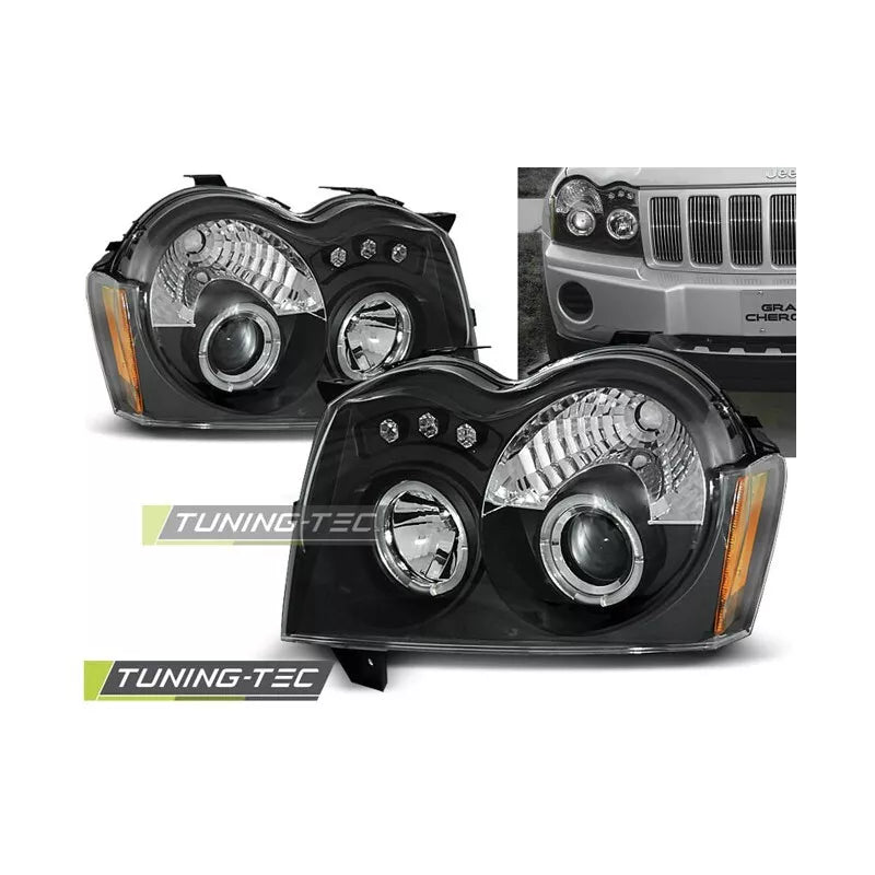 Fari Angel Eyes LED Nero per Jeep Grand Cherokee 2005-2008