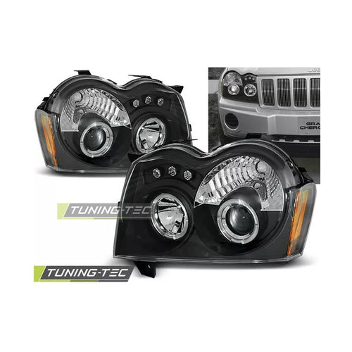 Fari Angel Eyes LED Nero per Jeep Grand Cherokee 2005-2008