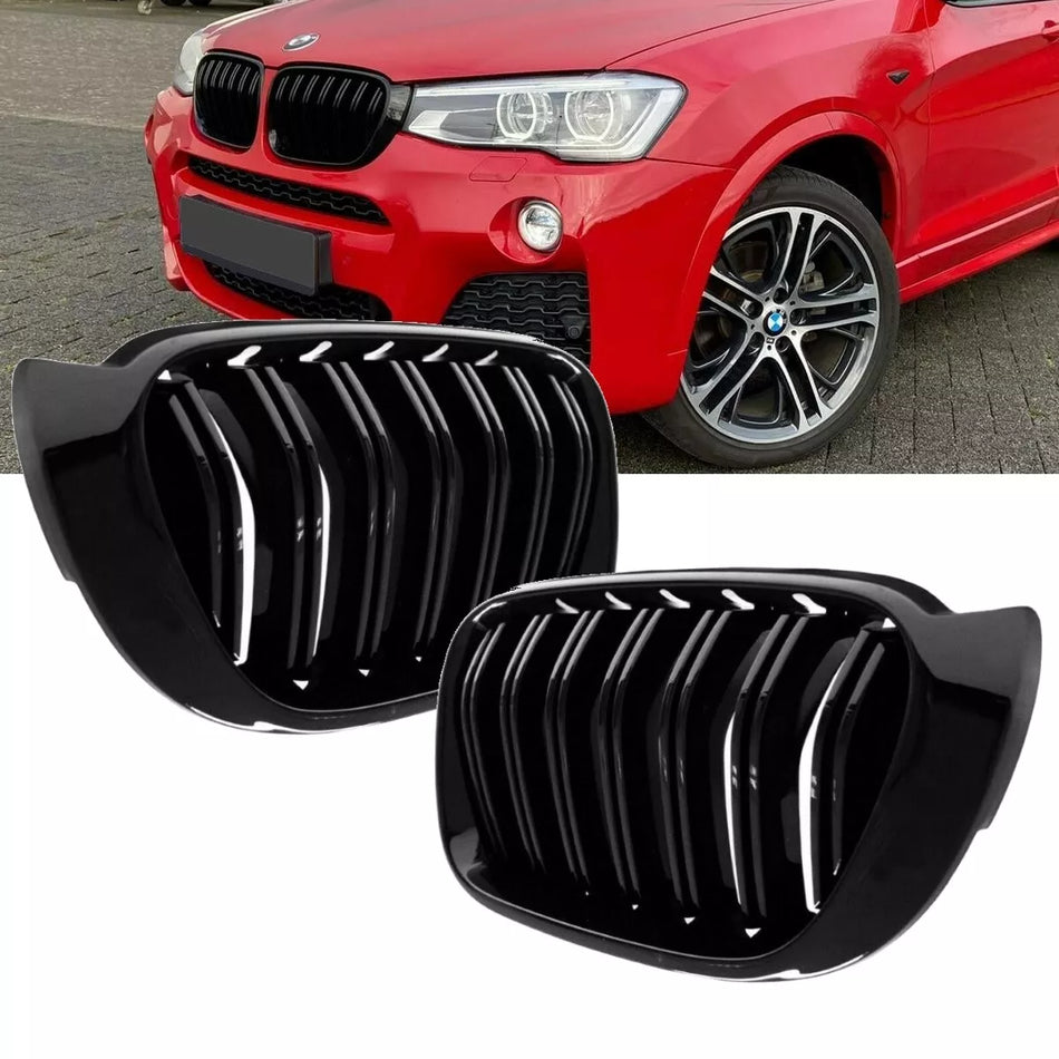 Set Griglia doppia barra griglia anteriore nera lucida per BMW X3 F25 X4 F26