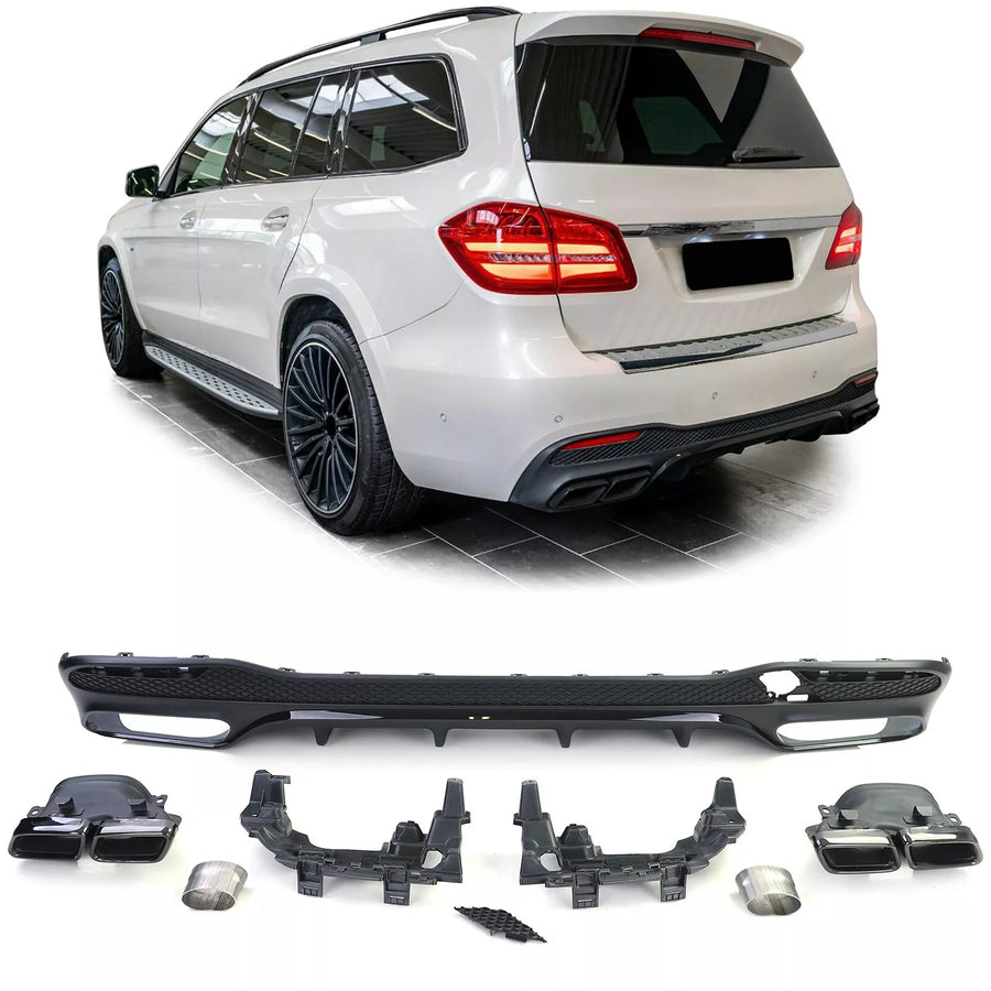 Set Diffusore Posteriore Sport + Terminali Nero, per Mercedes GLS X166 15-19