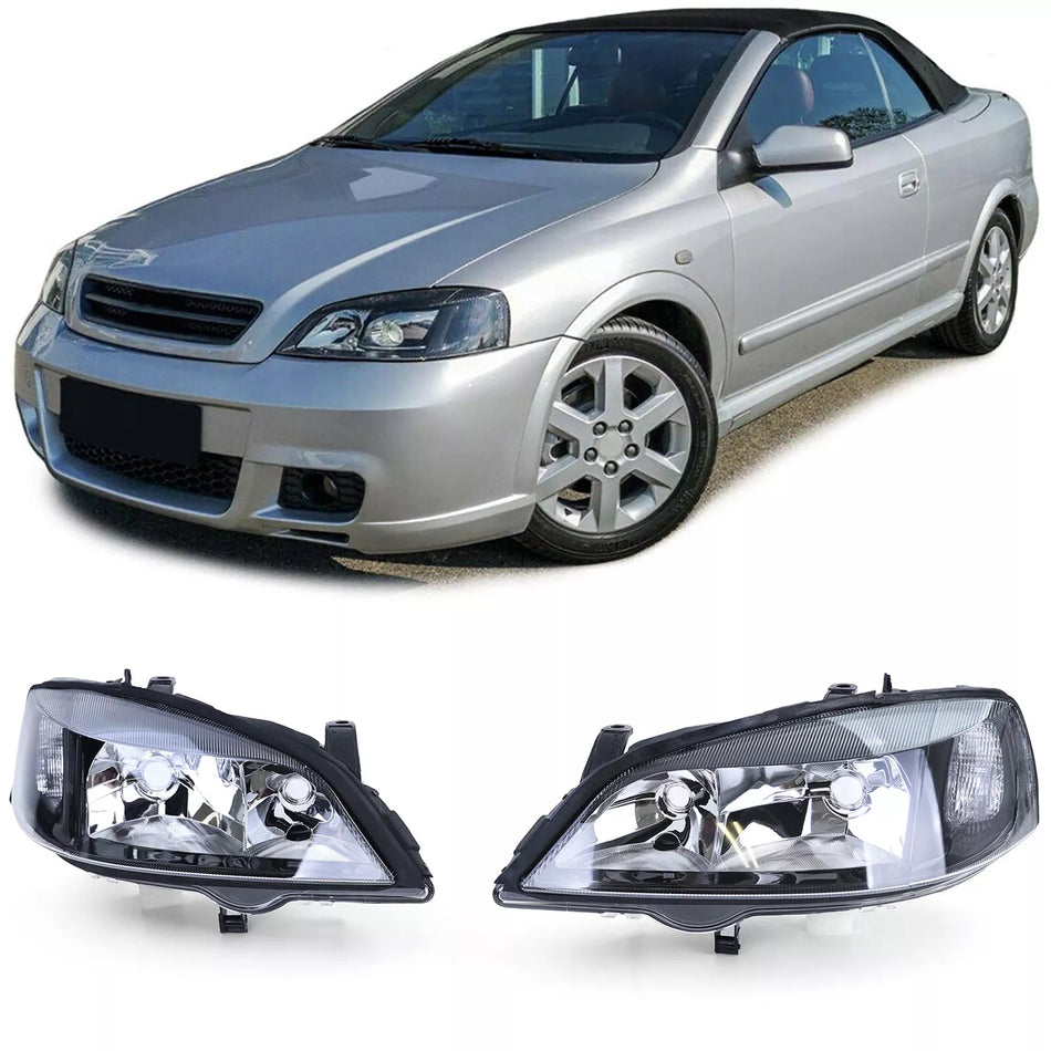 Fari vetro trasparente nero, per Opel Astra G 97-04