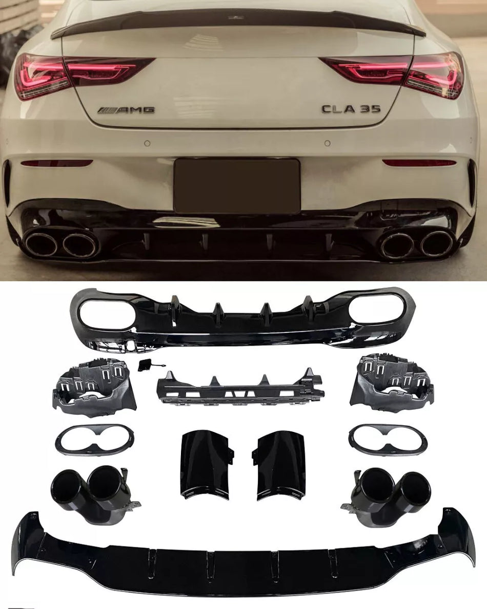 Diffusore + Terminali di Scarico 2x2 NERO per MERCEDES W118 C118 CLASSE CLA