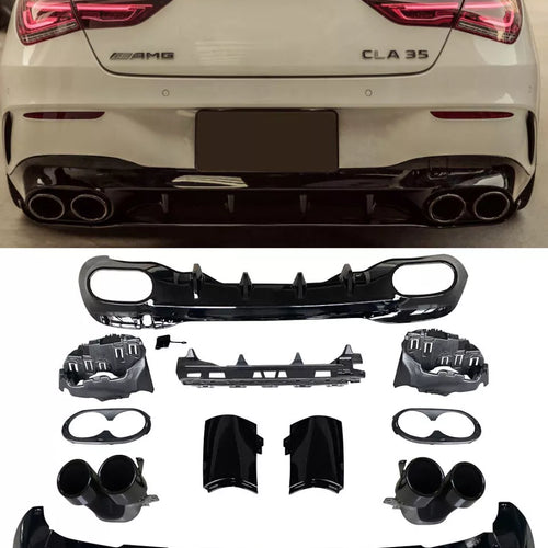 Diffusore + Terminali di Scarico 2x2 NERO per MERCEDES W118 C118 CLASSE CLA