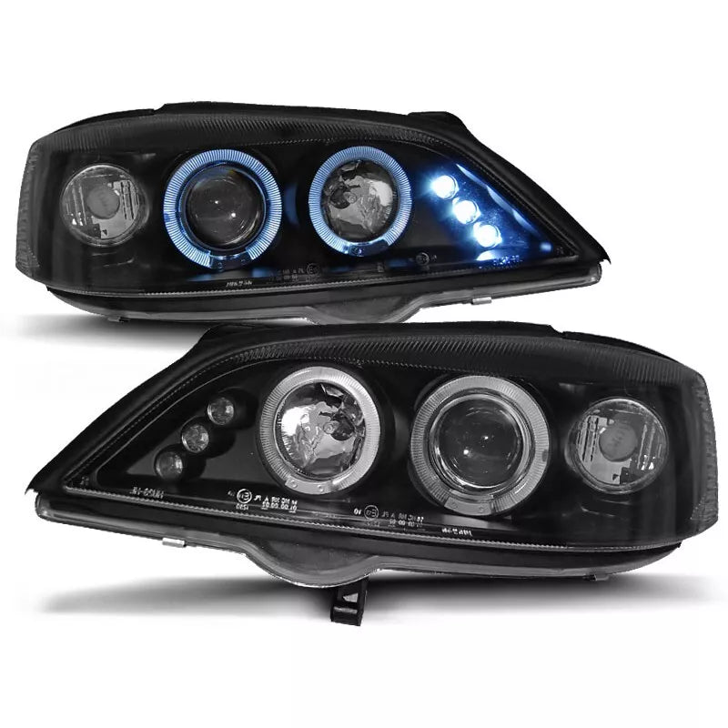 Fari Angel Eyes LED Nero per Opel Astra G 1998 al 2004