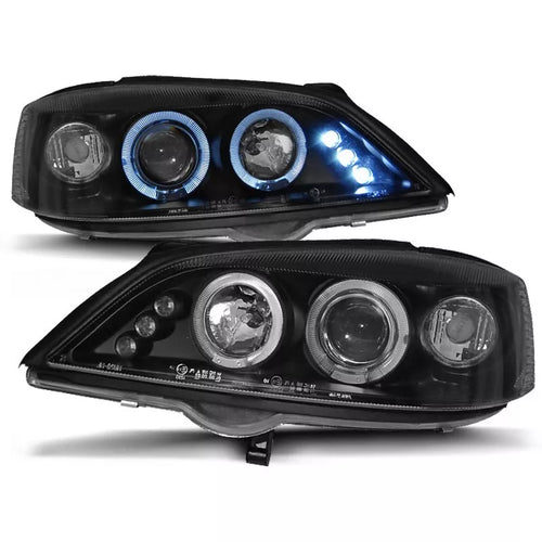 Fari Angel Eyes LED Nero per Opel Astra G 1998 al 2004