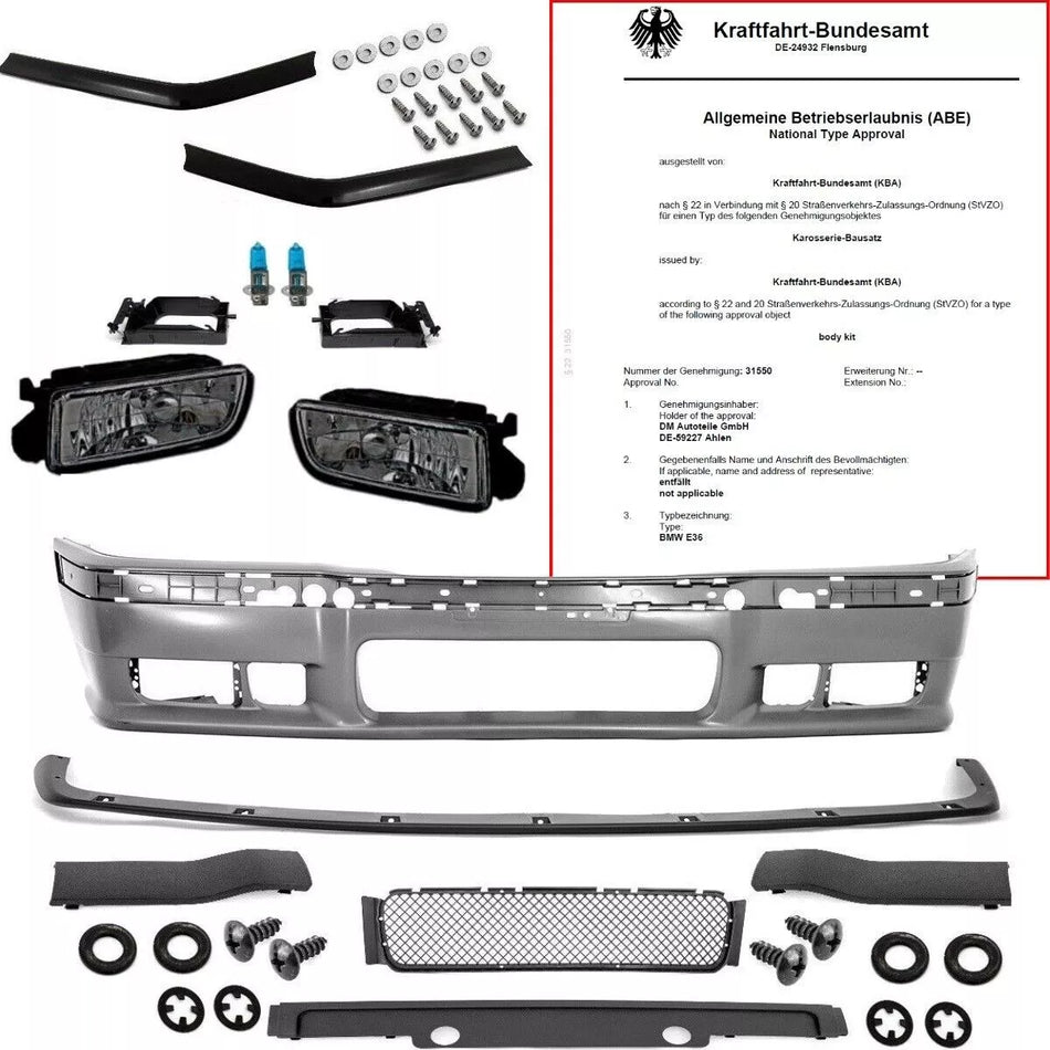 Paraurti anteriore GT EVO + nebbia Nero + flaps  * per BMW E36 + M3