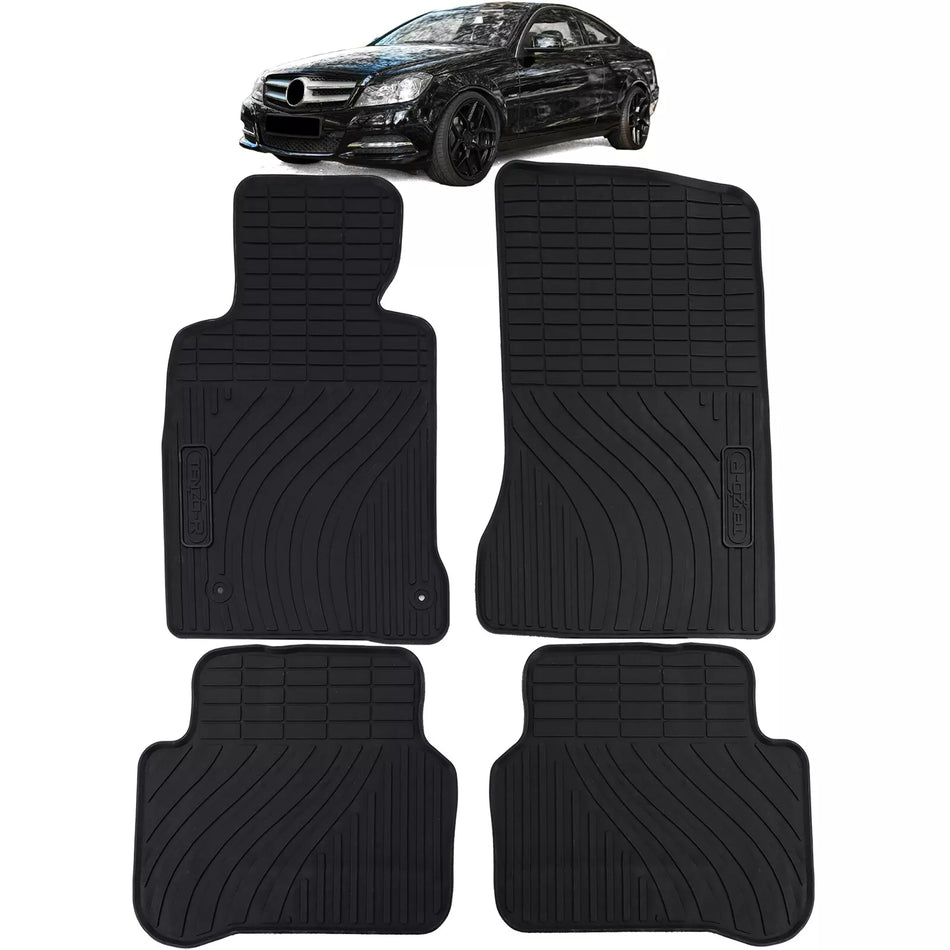 Tappetini auto in gomma neri set premium per Mercedes Classe C W204 S204 11-14