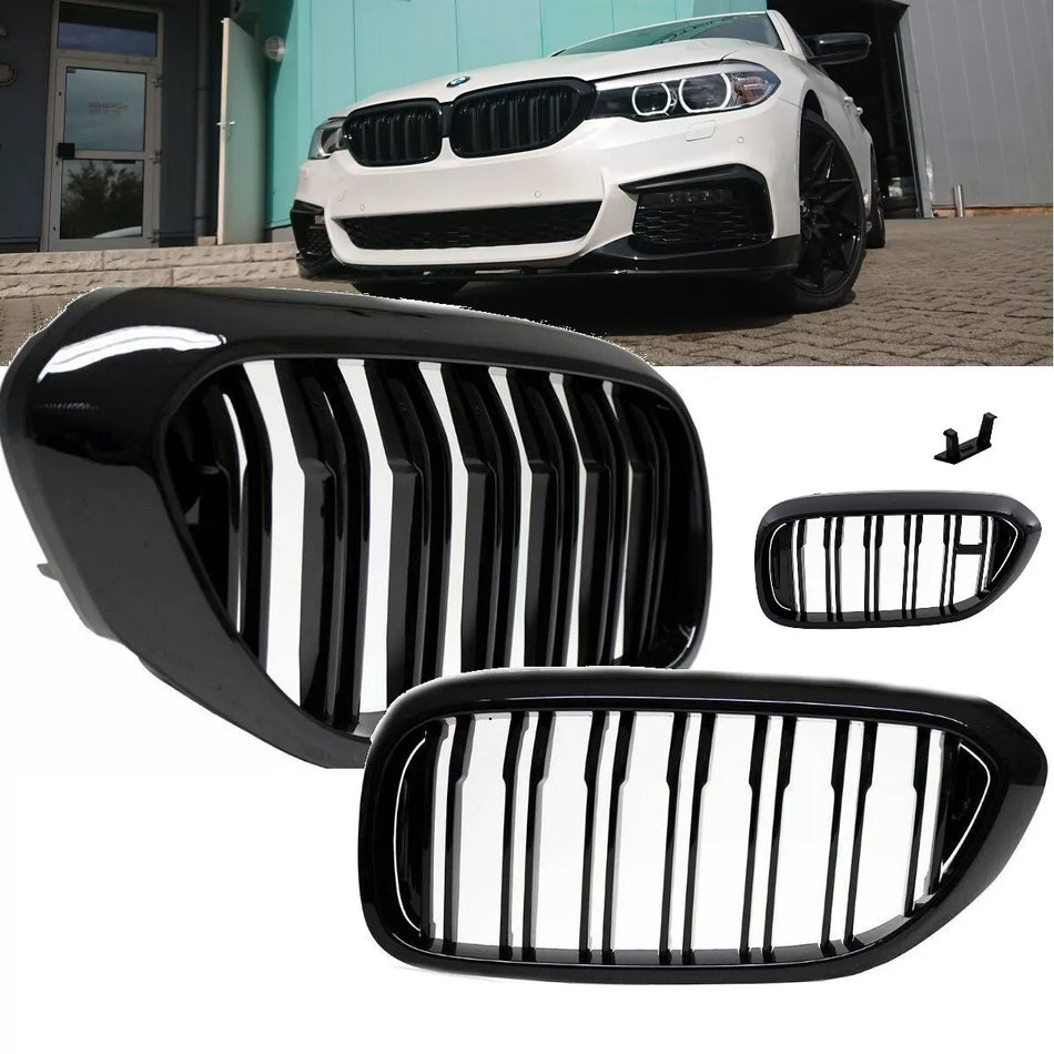 Set Griglia doppia barra nera brillante per BMW Serie 5 G30 G31 17-20