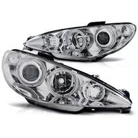 Fari Angel Eyes LED cromati per Peugeot 206 2002 al 2014