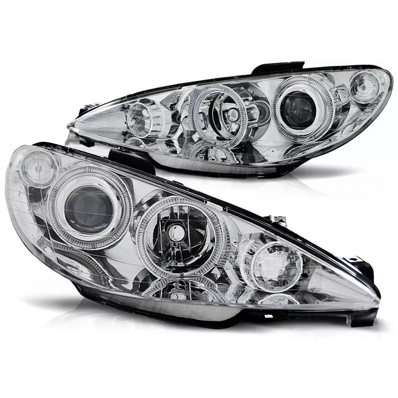 Fari Angel Eyes LED cromati per Peugeot 206 2002 al 2014