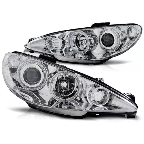 Fari Angel Eyes LED cromati per Peugeot 206 2002 al 2014