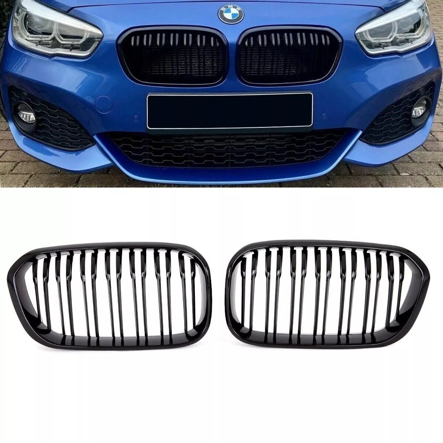 SET Griglia DOPPIA BARRA Nero Lucido per BMW Serie 1 F20 F20 LCI FACELIFT 15>