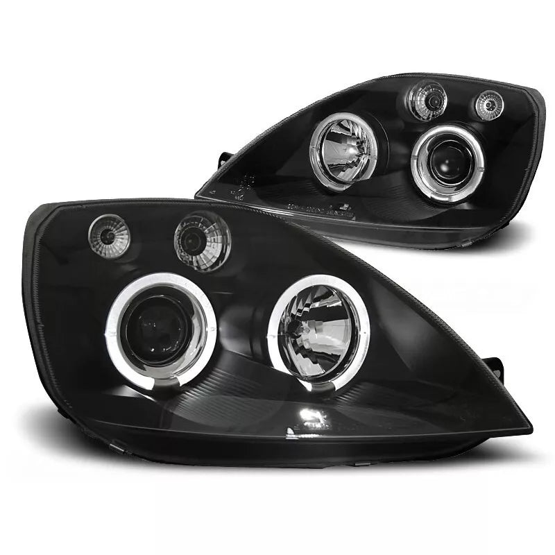 Fari Angel Eyes LED Nero per Ford Fiesta MK6 2002 al 2005