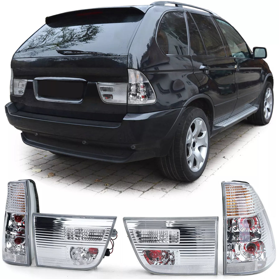 Fanali posteriori trasparenti argento cromato, per BMW X5 E53 99-03 prefacelift