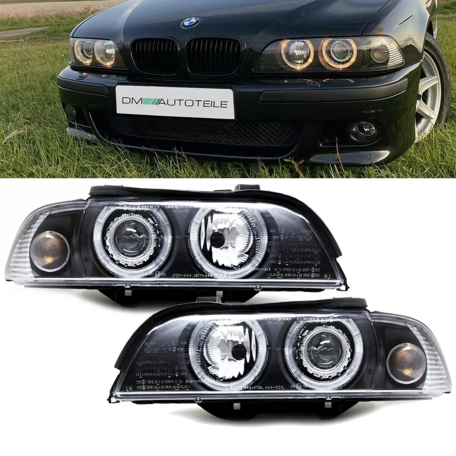 Fari Xenon Angel Eyes neri per BMW E39 00-03 lifting + 2xmotore
