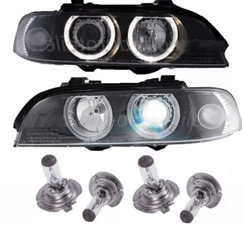 Fari H7/H7 Angel Eyes Nero indicatori di direzione bianco +lampadine per BMW E39