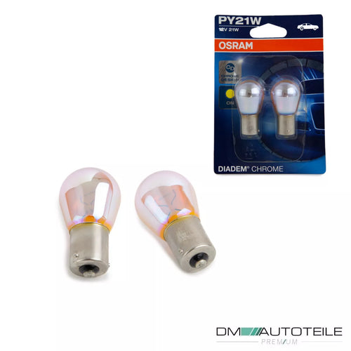2x OSRAM PY21W frecce cromate lampadina lampadina diadema cromato BAU15s