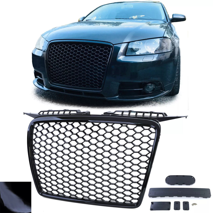 Griglia a nido d'ape senza emblema nera lucida adatta per Audi A3 8P 05-08