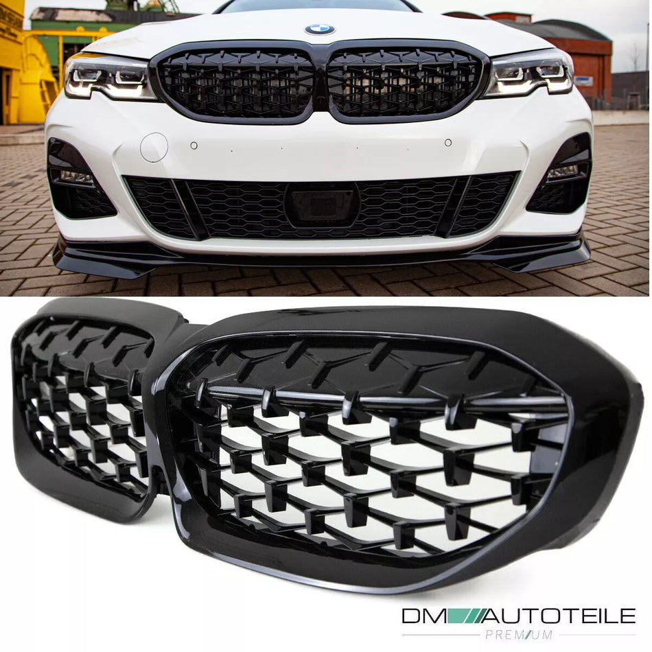 Griglia a nido d'ape diamantata nera lucida per BMW Serie 3 G20 G21