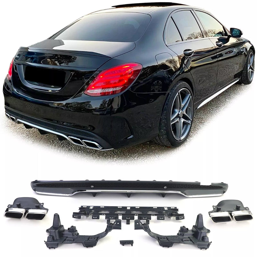 Diffusore Posteriore Sport Terminali Cromati Mercedes C W205 S205 Berlina 14-18