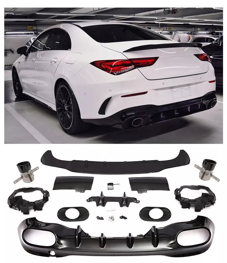 Diffusore + Terminali di Scarico 1x1 NERO per MERCEDES W118 C118 CLASSE CLA